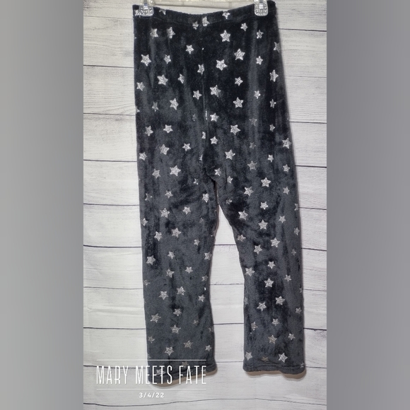 Fuzzy Sleep Pants Sz M Black with Silver Stars - Picture 2 of 3